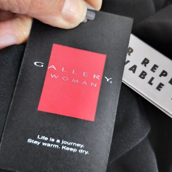 4376)Vtg 90 Gallery Woman 24W Black Removable Liner Hooded Washable Trench Coat - Picture 15 of 16